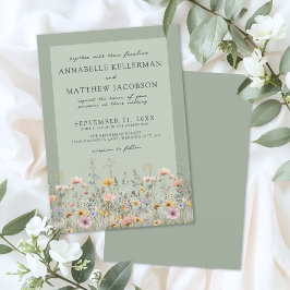 Convites Sage Green Wildflower Watercolor Floral Wedding