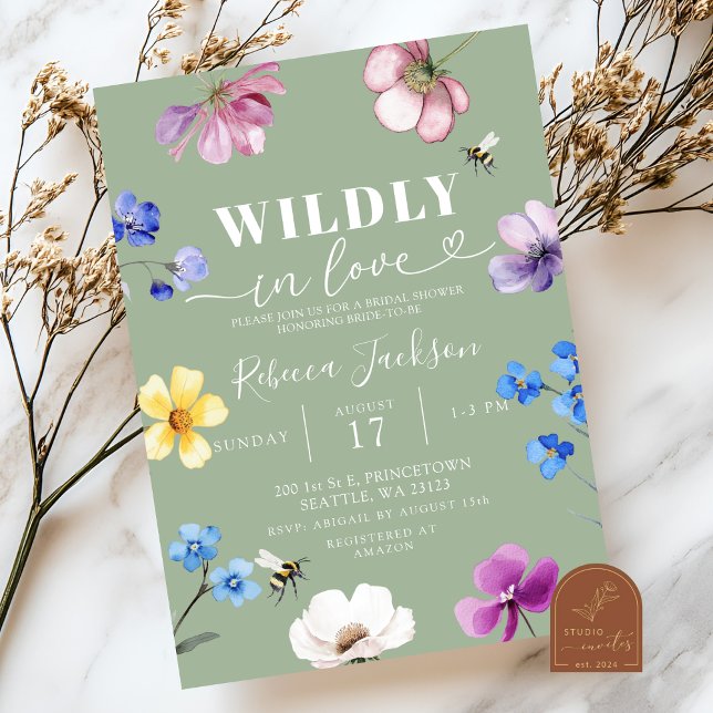 Convites Sage Green Wildflower Wildly in Love Bridal Shower (Criador carregado)