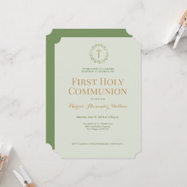 Convites Sage Green Wreath Cross Boy First sagrada comunhão