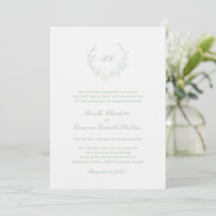 Convites Sage Green Wreath Monograma Casamento Elegante