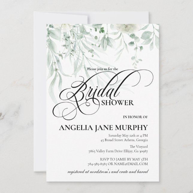 Convites Sage Greenery Bridal Shower Invitation (Frente)