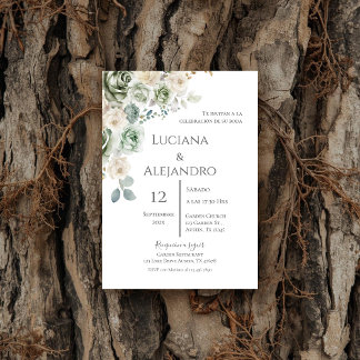 Convites Sage Greenery Spanish Wedding