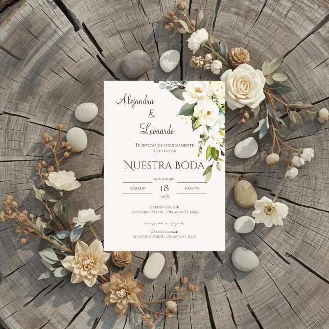 Convites Sage Greenery Spanish Wedding Invitation (Criador carregado)