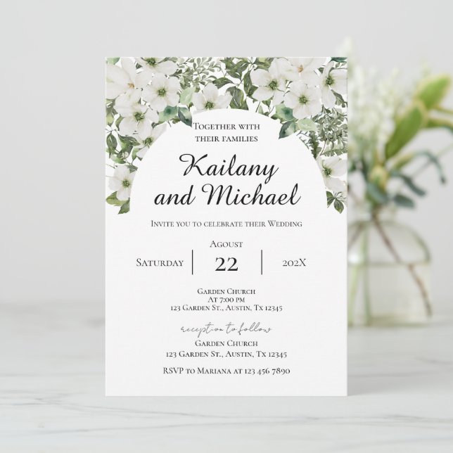 Convites Sage Greenery Wedding Invitation (Em pé/Frente)