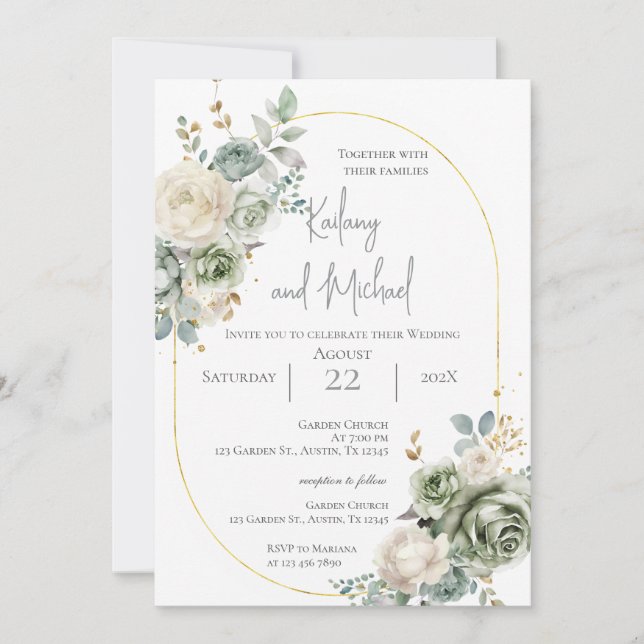 Convites Sage Greenery Wedding Invitation (Frente)