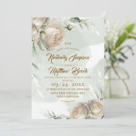Convites Sage Greenery White Rose Wedding