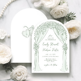 Convites Sage Hand Drawn Floral Arch Whimsical Wedding