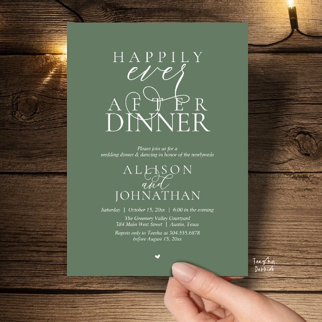 Convites Sage Happily Ever After Dinner Modern Wedding (Sage Green Happily Ever After Dinner Modern Script Wedding Invitation Card)