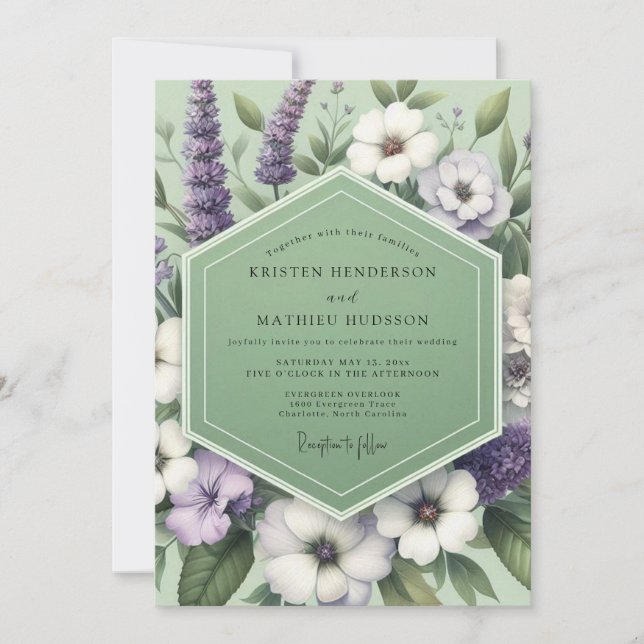 Convites Sage Lavender Meadow Wedding (Frente)