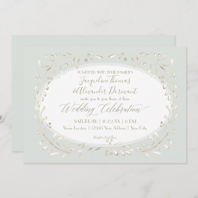 Convites Sage Mint Simple Leaf Typografia Moderna Watercolo (Frente/Verso)