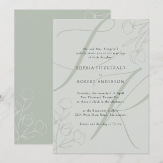 Convites Sage Modern Minimalist Typografia Floral Wedes