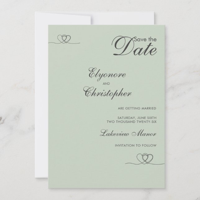 Convites Sage Moderno Casamento Chic Save The Date (Frente)