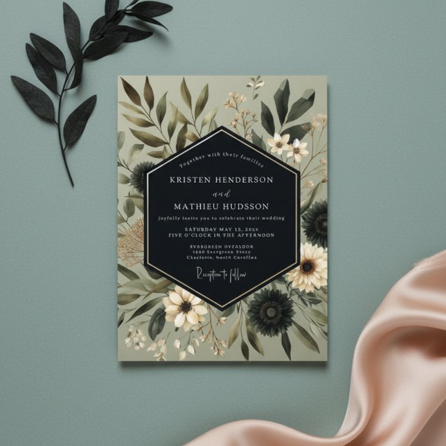 Convites Sage Moody Botanical Romance Wedding (Criador carregado)