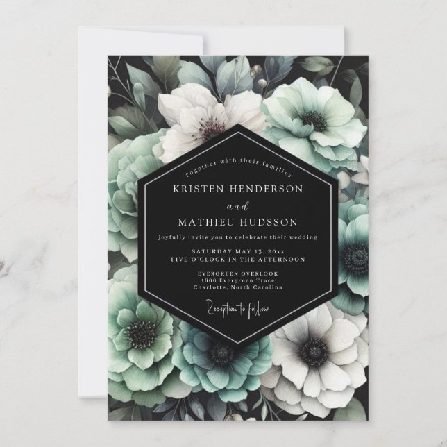 Convites Sage Moody Floral Wedding (Frente)