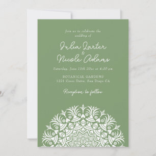 Convites Sage Moss Verde Mandala Abstrato Casamento