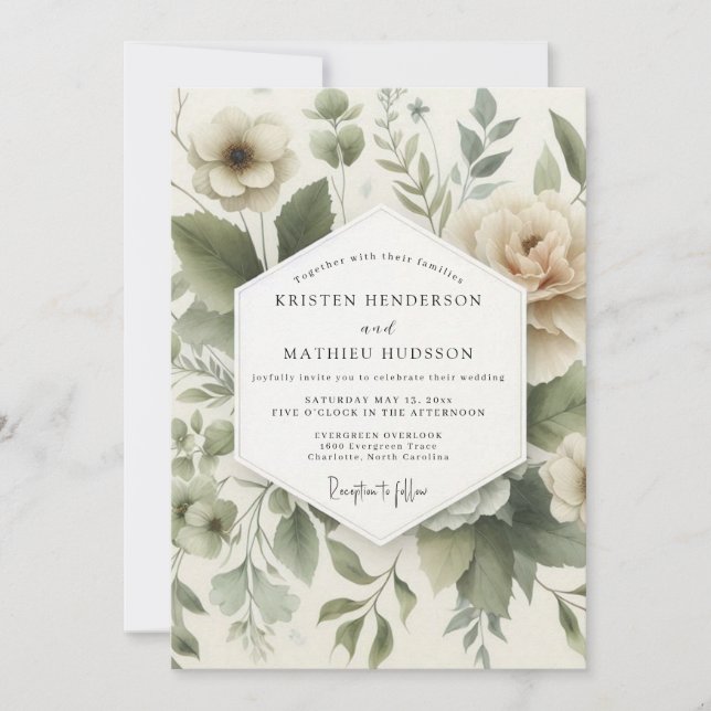 Convites Sage Muted Flora Wedding (Frente)