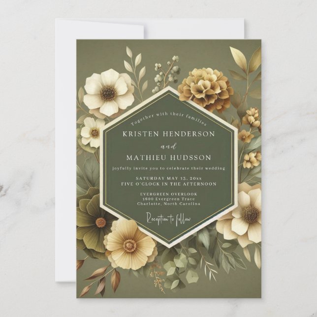 Convites Sage Ochre Botanical Wedding (Frente)