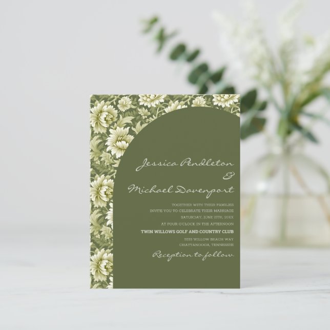 Convites Sage Olive Green Botanical Arch Script Wedding (Em pé/Frente)