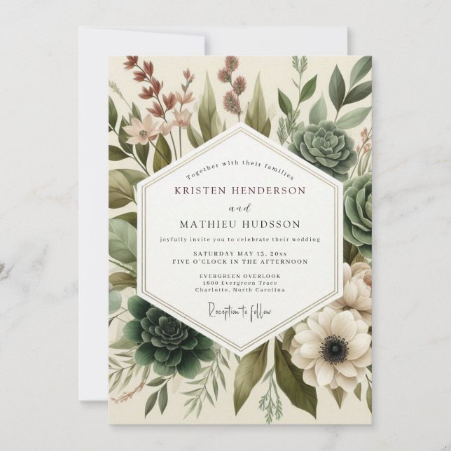 Convites Sage Painterly Succulent Wedding (Frente)
