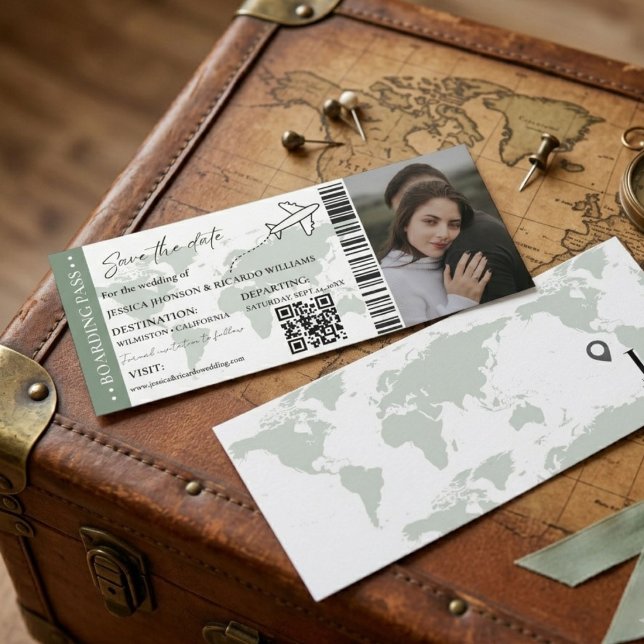 Convites Sage Passagem de embarque casamento salvar data ti (Criador carregado)