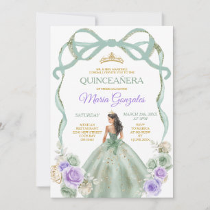 Convites Sage Purple Arco Princesa Dourada Quinceañera