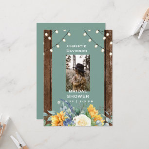 Convites Sage Rustic Sunflower Photo Chá de panela