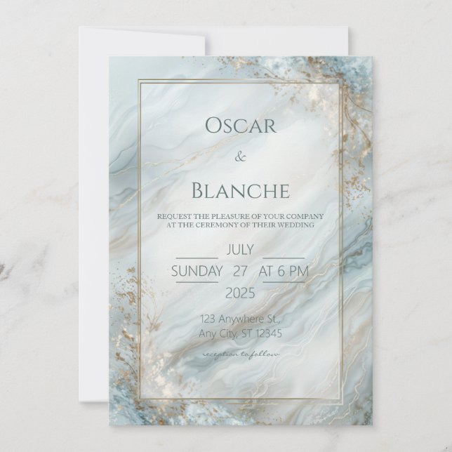 Convites Sage Seafoam Gold Foil Marble Wedding (Frente)