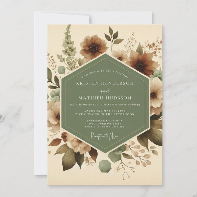 Convites Sage Sepia Bloom Wedding (Frente)