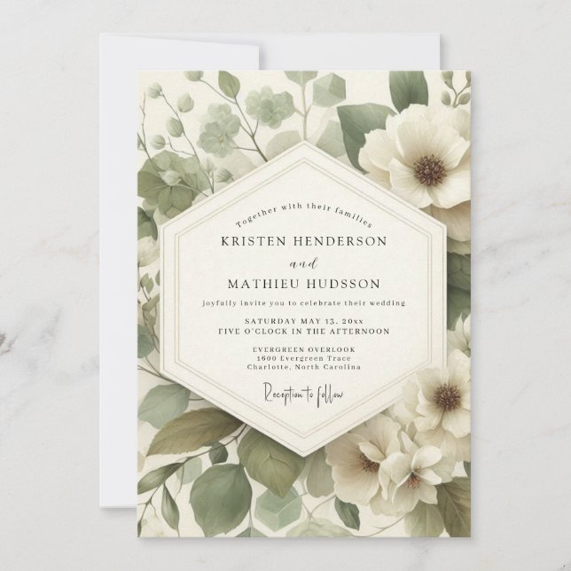 Convites Sage Serene Anemone Wedding (Frente)