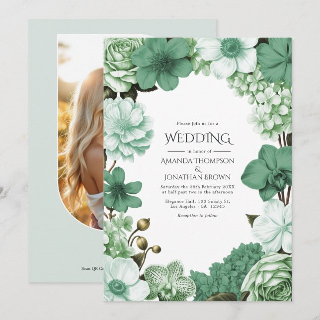 Convites Sage Silver, Eucalyptus Drift & Snowdrop Mint (Frente/Verso)