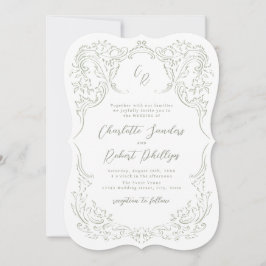 Convites Sage Sketch Vintage Flourish Monograme Casamento