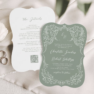 Convites Sage Sketch Vintage Flourish Monograme Casamento