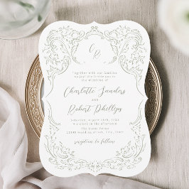 Convites Sage Sketch Vintage Flourish Monograme Casamento