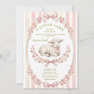 Convites Sage Stripe Little watercolor Lamb Baby Shower