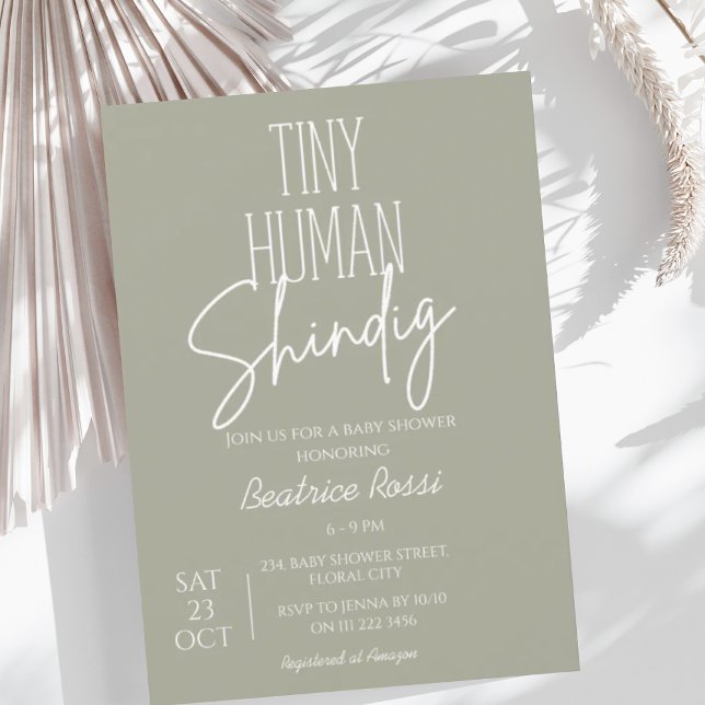 Convites Sage Tiny Human Shindig Neutro Chá de fraldas Mode (Tiny Human Shindig Baby Shower Invitation)