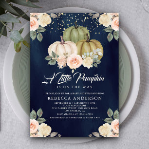 Convites Sage Verde Abóbora Pêssego Floral Azul Bebê Shower