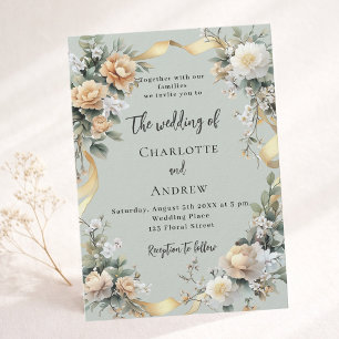 Convites Sage verde amarelo floral ouro luxo casamento