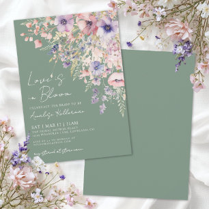 Convites Sage Verde Amor em Flor Chuva de Flores Chá de Noi
