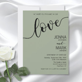 Convites Sage Verde Amor Preto Rótulo Casamento Minimalista