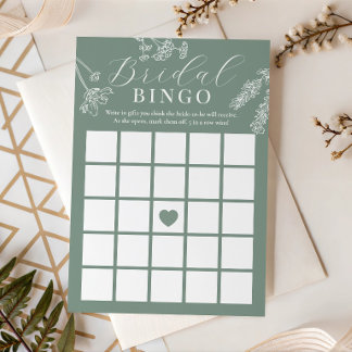 Convites Sage Verde Bingo de Presente de Chuveiro de Noiva 