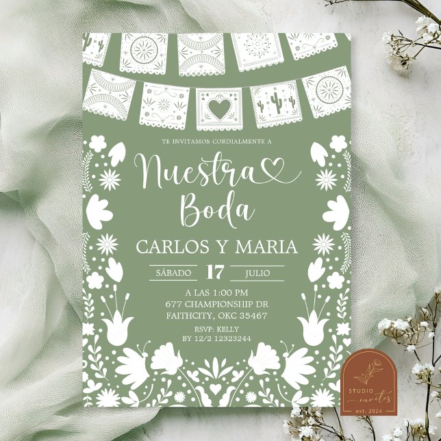Convites Sage Verde Boho Talavera Mexicano Nosso Casamento (Criador carregado)
