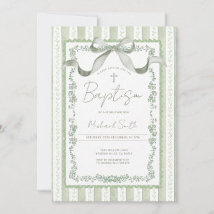 Convites Sage Verde Botânico Grandmillennial Batismo 