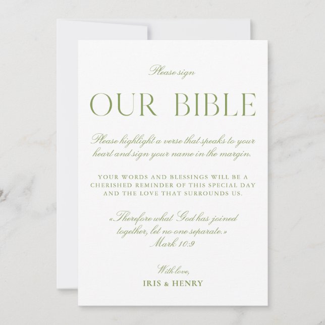 Convites Sage Verde & Branco Casamento Nossa Bíblia Sinal (Frente)