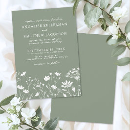 Convites Sage Verde Casamento com Flores Silvestres