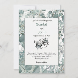 Convites Sage verde de cor aquática moderna, casamento de e