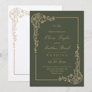 Convites Sage Verde & Dourado Quadro Floral Elegante Casame