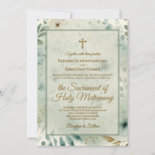 Convites Sage Verde e Dourado Boho Medley Casamento Católic