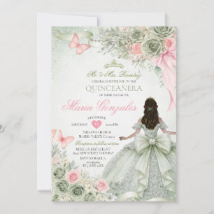 Convites Sage Verde e Rosa Princesa Borboleta Quinceañera