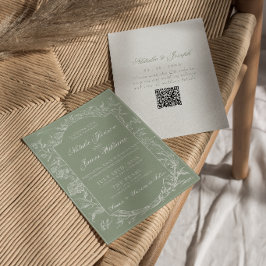 Convites Sage Verde Floral Boho Botânico Código QR Casament