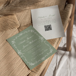 Convites Sage Verde Floral Boho Botânico Código QR Casament